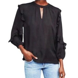 Dolan Black Ruffled Trim Keyhole Blouse S
